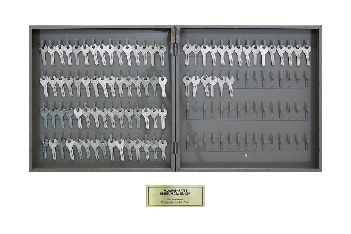 Palavras-Chaves de Uma Prosa Reunida, 2004
Claviculário, chaves gravadas e placa metálica
50 X 77 X 4 cm