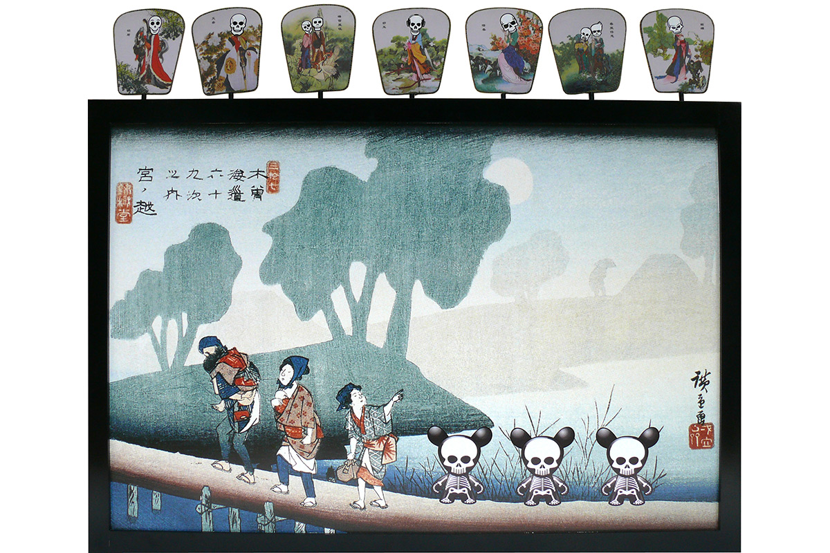 Hiroshima Mon Amour, 2008 Stickers sobre papel fotográfico e leques135 X 160 cm